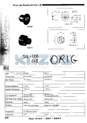 SA1861 datasheet - PLUG AND SOCKETS (2 POLE  E )