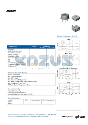 SMA4012 datasheet - 1.0 TO 4.0 GHz TO-8 CASCADABLE AMPLIFIER