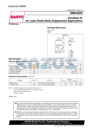 SMA4203 datasheet - Oscillator IC for Laser Diode Noise Suppression Applications