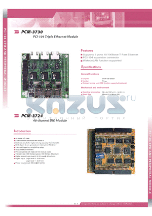 PCM-3730 datasheet - PCI-104 Triple Ethernet Module