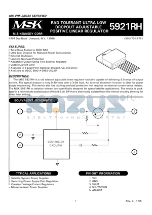 MSK5921-HRHS datasheet - RAD TOLERANT ULTRA LOW DROPOUT ADJUSTABLE POSITIVE LINEAR REGULATOR