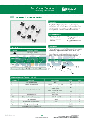 SXX25RTP datasheet - Excellent unidirectional switches for phase control applications