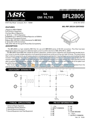 MSKBFL2805 datasheet - 5A EMI FILTER