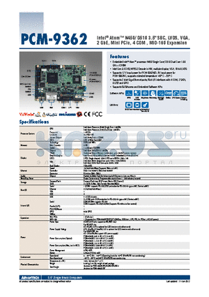 PCM-9362NF-S6A1E datasheet - Intel^ Atom N450/ D510 3.5