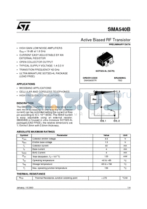 SMA540BTR datasheet - Active Biased RF Transistor