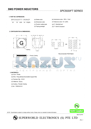 SPC5020FT-220MZF datasheet - SMD POWER INDUCTORS