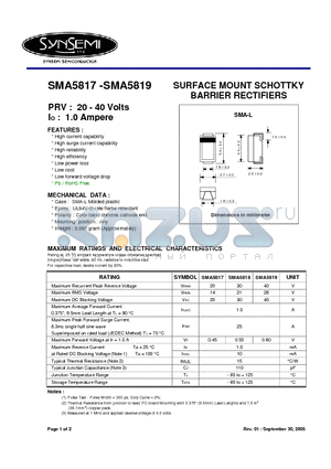 SMA5819 datasheet - SURFACE MOUNT SCHOTTKY BARRIER RECTIFIERS
