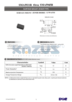 SMA5922B datasheet - SURFACE MOUNT ZENER TYPE