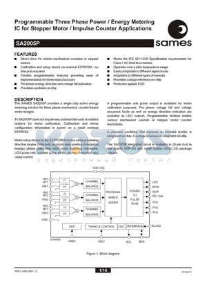 SA2005 datasheet - Programmable Three Phase Power / Energy Metering IC for Stepper Motor / Impulse Counter Applications