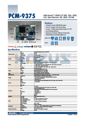 PCM-9375FZ2-J0A1E datasheet - AMD Geode LX800 3.5