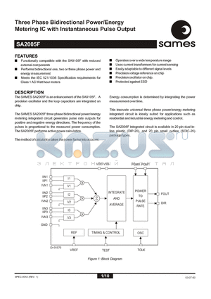 SA2005FPA datasheet - Three Phase Bidirectional Power/Energy Metering IC with Instantaneous Pulse Output