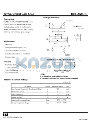 MSL-154UG datasheet - Surface Mount Chip LEDs