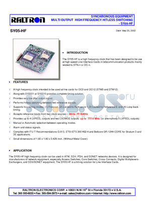 SY05-HF datasheet - SYNCHRONOUS EQUIPMENT MULTI OUTPUT HIGH FREQUENCY HITLESS SWITCHING