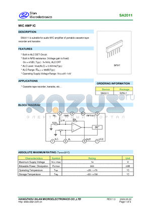 SA2011 datasheet - MIC AMP IC