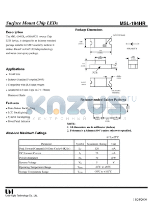 MSL-194HR datasheet - Surface Mount Chip LEDs