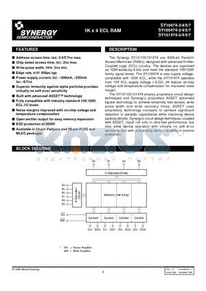 SY100474-3 datasheet - 1K x 4 ECL RAM