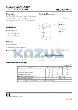 MSL-824HG-G datasheet - SIDE LOOK PACKAGE SOLID STATE LAMP