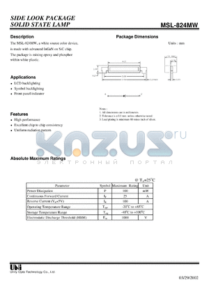 MSL-824MW datasheet - SIDE LOOK PACKAGE SOLID STATE LAMP