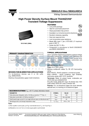 SMA5J30 datasheet - High Power Density Surface Mount TRANSZORB^ Transient Voltage Suppressors