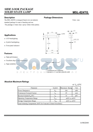 MSL-824TG datasheet - SIDE LOOK PACKAGE SOLID STATE LAMP