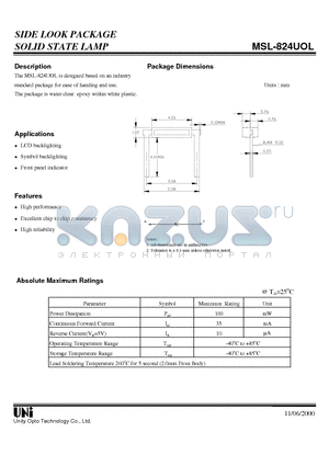 MSL-824UOL datasheet - SIDE LOOK PACKAGE SOLID STATE LAMP