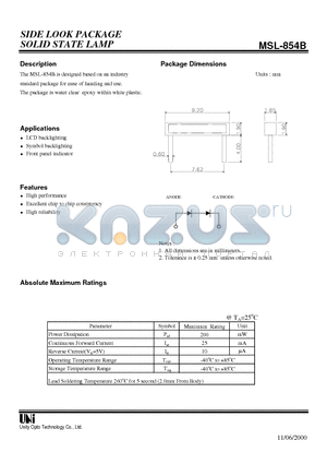 MSL-854B datasheet - SIDE LOOK PACKAGE SOLID STATE LAMP