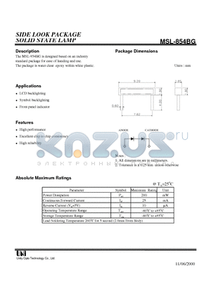 MSL-854BG datasheet - SIDE LOOK PACKAGE SOLID STATE LAMP