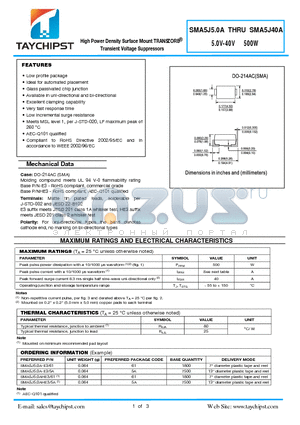 SMA5J36A datasheet - High Power Density Surface Mount TRANSZORB Transient Voltage Suppressors