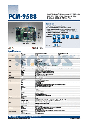 PCM-9588Z2-1GS0A1E datasheet - Intel^ Celeron^ M Processor EBX SBC with DVI, TTL, VGA, LVDS, Ethernet, 6 COM, 2 SATA, 6 USB 2.0, PC/104-Plus