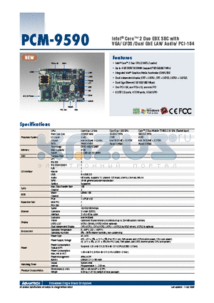 PCM-9590 datasheet - Intel^ Core 2 Duo EBX SBC with VGA/ LVDS /Dual GbE LAN/ Audio/ PCI-104