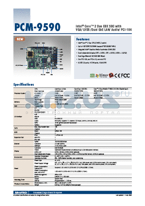 PCM-9590FG-00A2E datasheet - Intel^ Core 2 Duo EBX SBC with VGA/ LVDS /Dual GbE LAN/ Audio/ PCI-104