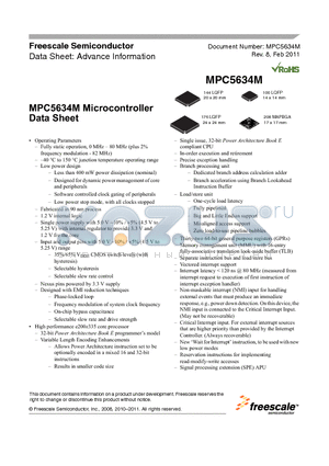 SPC5632MF0MLQA4 datasheet - High performance e200z335 core processor