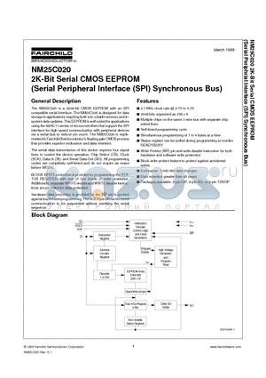 NM25C020 datasheet - 2K-Bit Serial CMOS EEPROM (Serial Peripheral Interface (SPI) Synchronous Bus)