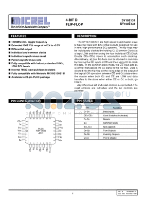 SY100E131JI datasheet - 4-BIT D FLIP-FLOP