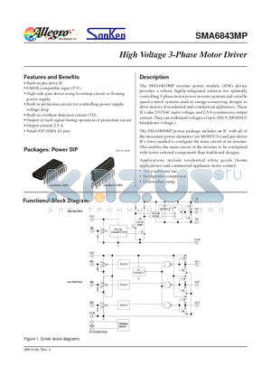 SMA6843MP datasheet - High Voltage 3-Phase Motor Driver