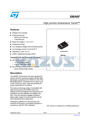 SMA6FXXATR datasheet - High junction temperature Transil