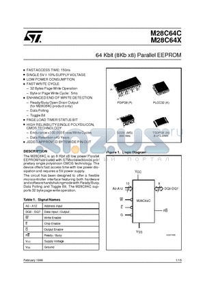 M28C64X-250MS6 datasheet - 64 Kbit 8Kb x8 Parallel EEPROM