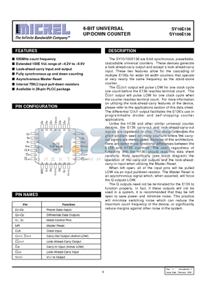 SY100E136 datasheet - 6-BIT UNIVERSAL UP/DOWN COUNTER