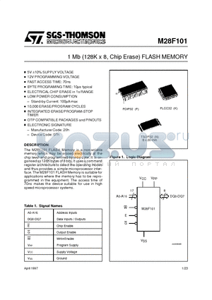 M28F101-120K1 datasheet - 1 Mb 128K x 8, Chip Erase FLASH MEMORY