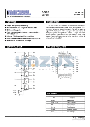 SY100E150 datasheet - 6-BIT D LATCH