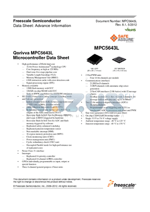 SPC5643LF2VLQ1 datasheet - Qorivva Microcontroller