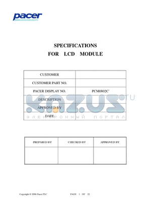PCM1602AR-F-N6SRDY-SP datasheet - SPECIFICATIONS FOR LCD MODULE