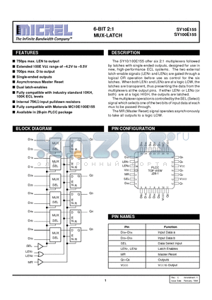 SY100E155JC datasheet - 6-BIT 2:1 MUX-LATCH