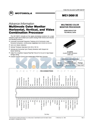 MC13081XB datasheet - Multimode Color Monitor Horizontal, Vertical, and Video Combination Processor