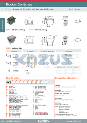RK3S1L4CFAAN datasheet - 21 x 15 mm SP illuminated Rocker Switches