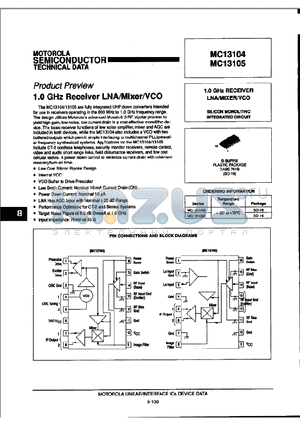 MC13104 datasheet - 1.0GHz Receiver LNA/Mixer/VCO