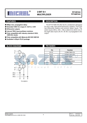 SY100E163JC datasheet - 2-BIT 8:1 MULTIPLEXER