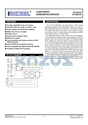 SY100E160JZ datasheet - 12-BIT PARITY GENERATOR/CHECKER