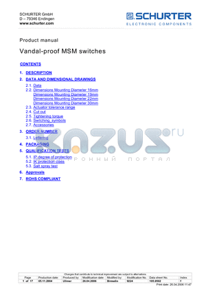 MSM22PI datasheet - Vandal-proof MSM switches