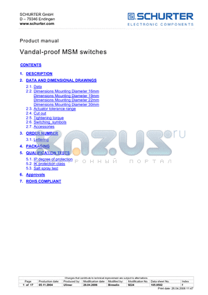 MSM22ST datasheet - Vandal-proof MSM switches